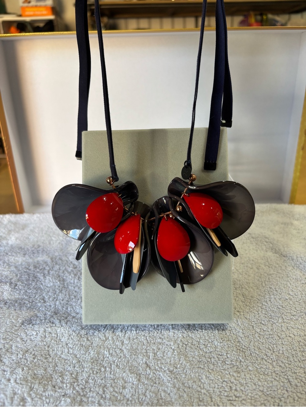 Statement Red and Blue Smoke Petal Necklace - Object d’Art
